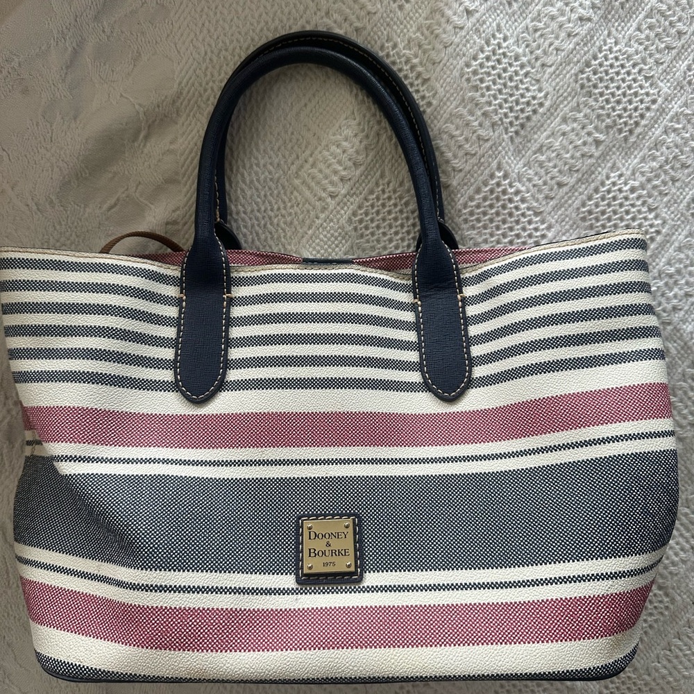 Dooney & Bourke Blue and Pink Striped Tote Bag